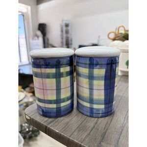 Vintage Pier 1 Imports Plaid Salt And Pepper Shakers